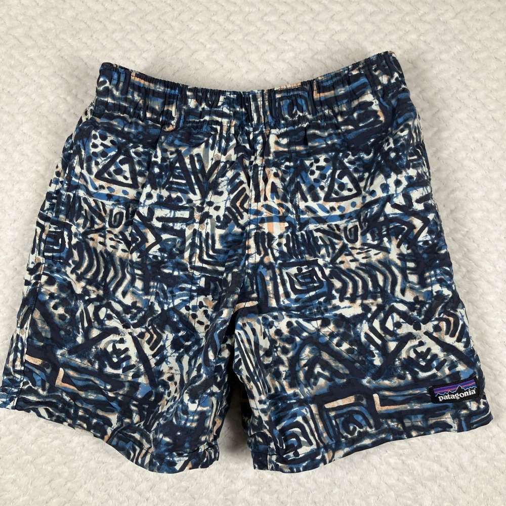 Patagonia Youth Kids Shorts Small Blue Pattern Water Resistant Outdoors